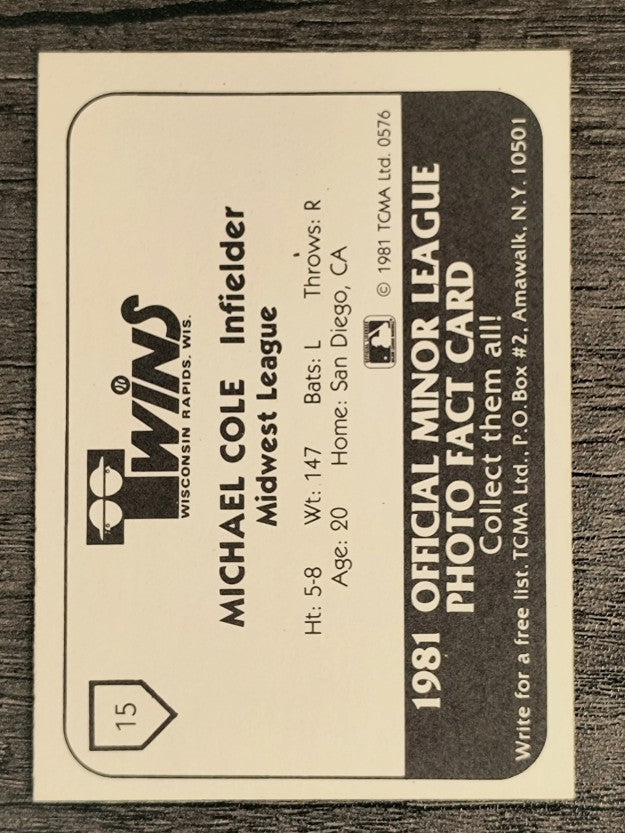 1981 Wisconsin Rapids Twins TCMA #15 Michael Cole