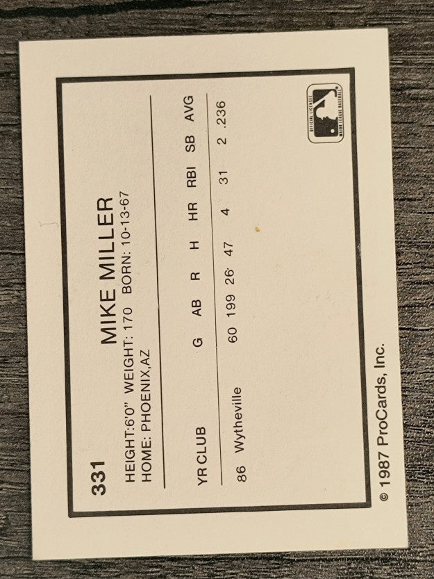 1987 Pittsfield Cubs ProCards #331 Mike Miller