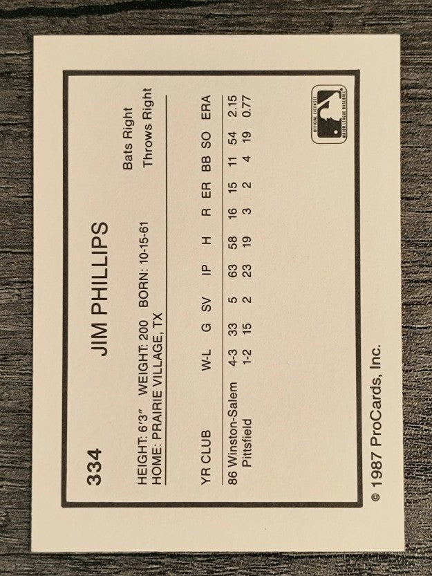 1987 Pittsfield Cubs ProCards #334 Jim Phillips