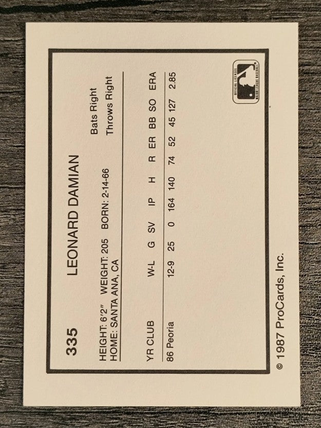 1987 Pittsfield Cubs ProCards #335 Leonard Damian