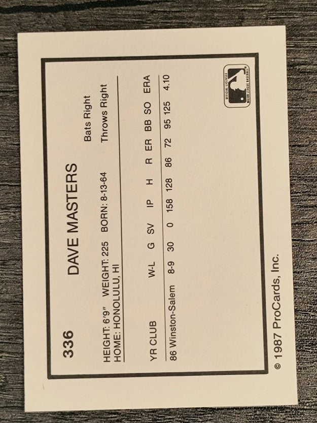 1987 Pittsfield Cubs ProCards #336 Dave Masters