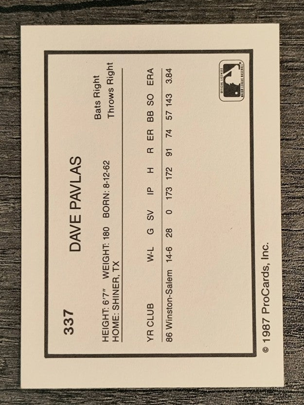 1987 Pittsfield Cubs ProCards #337 Dave Pavlas