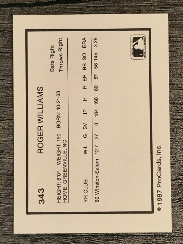 1987 Pittsfield Cubs ProCards #343 Roger Williams