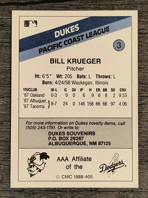 1988 Albuquerque Dukes CMC #3 Bill Krueger