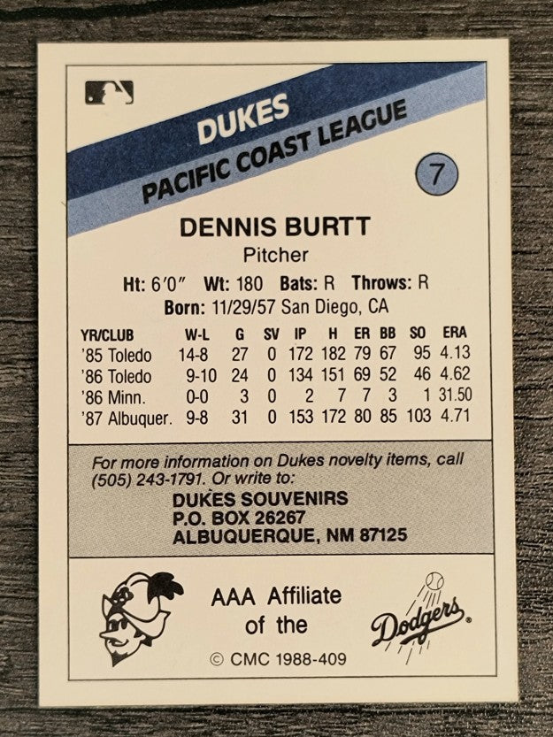1988 Albuquerque Dukes CMC #7 Dennis Burtt