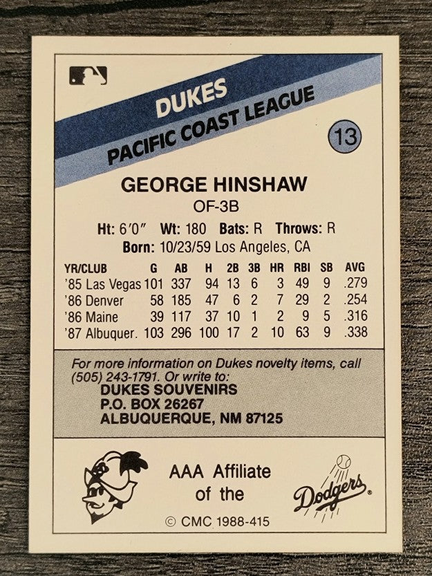 1988 Albuquerque Dukes CMC #13 George Hinshaw