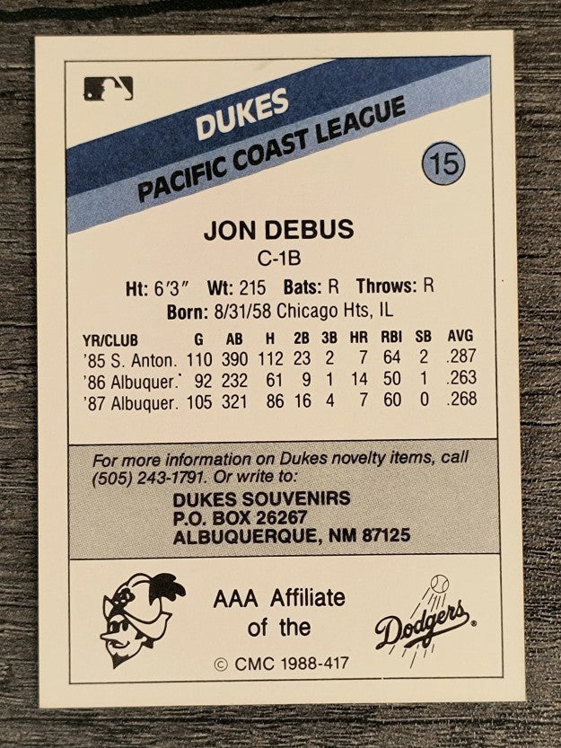 1988 Albuquerque Dukes CMC #15 Jon Debus