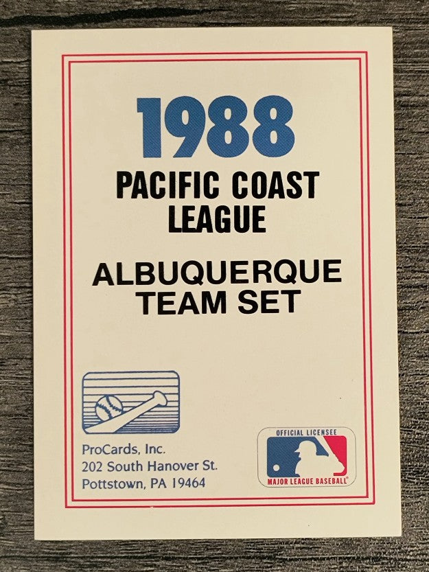 1988 Albuquerque Dukes ProCards #NNO Checklist