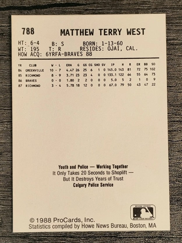 1988 Calgary Cannons ProCards #788 Matt West