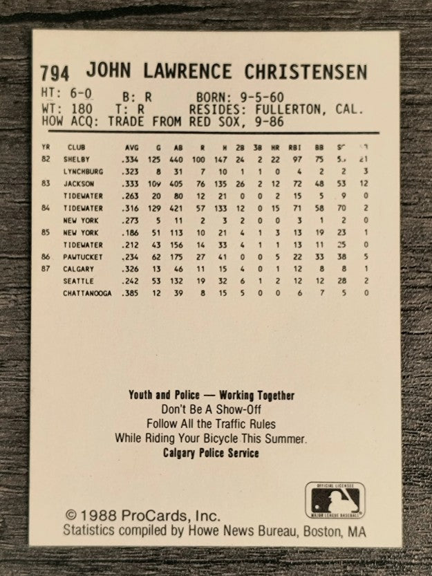 1988 Calgary Cannons ProCards #794 John Christensen