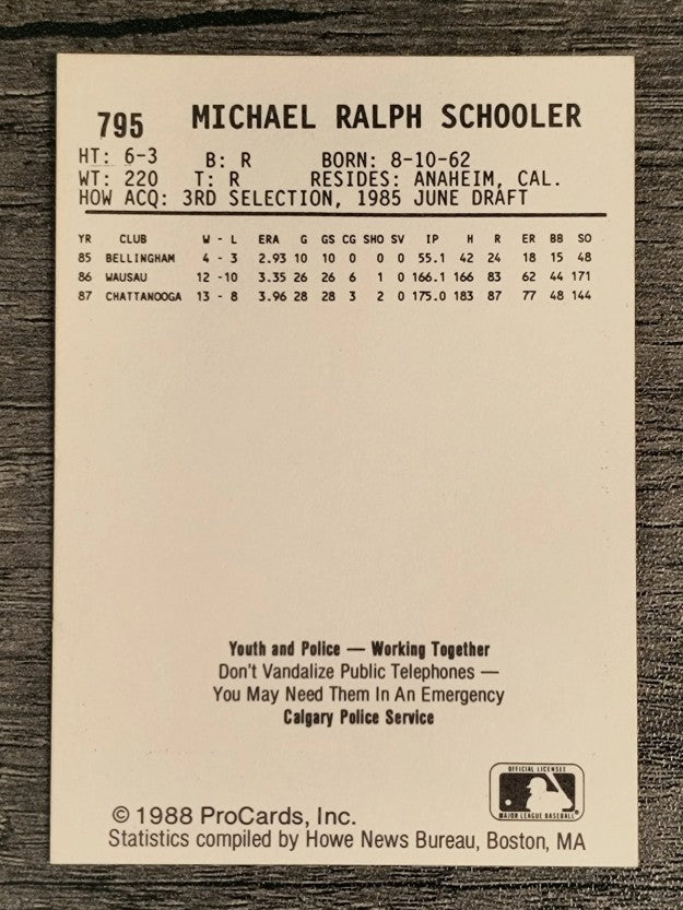 1988 Calgary Cannons ProCards #795 Mike Schooler