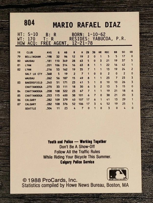 1988 Calgary Cannons ProCards #804 Mario Diaz