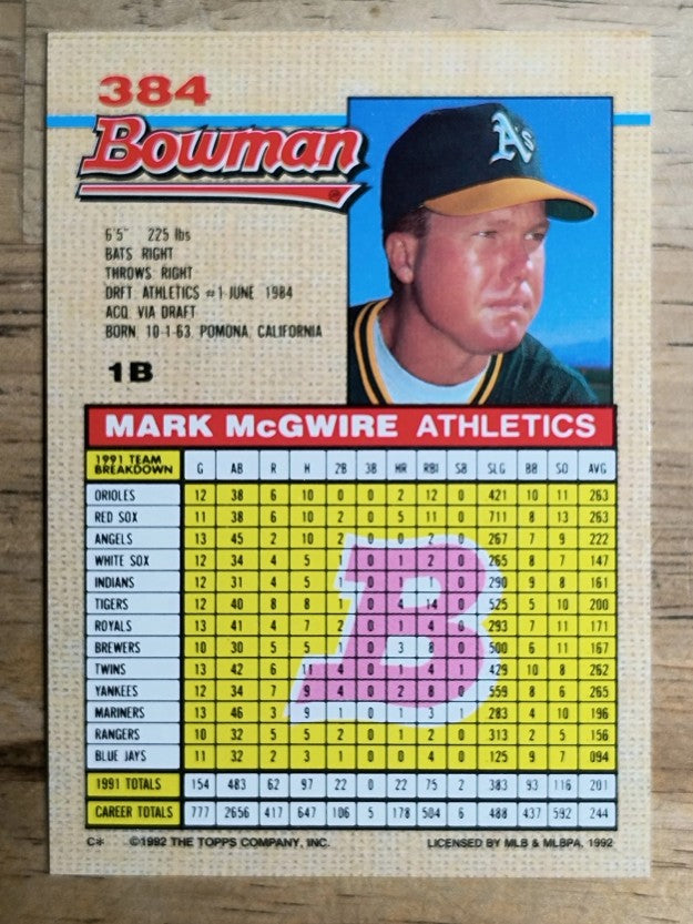 1992 Bowman #384 Mark McGwire