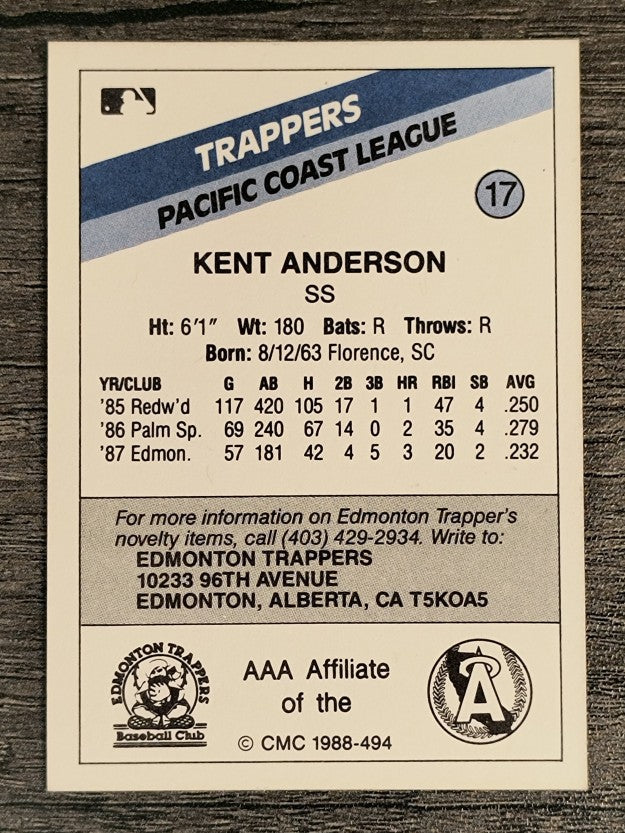 1988 Edmonton Trappers CMC #17 Kent Anderson