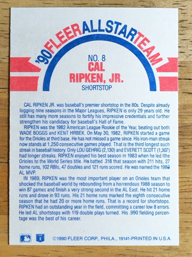 1990 Fleer All-Stars #8 Cal Ripken