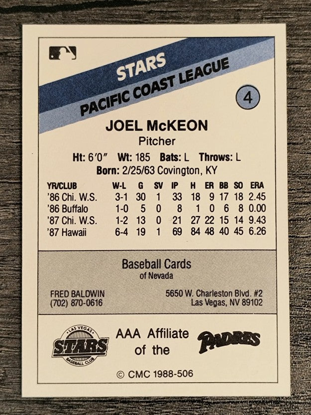 1988 Las Vegas Stars CMC #4 Joel McKeon