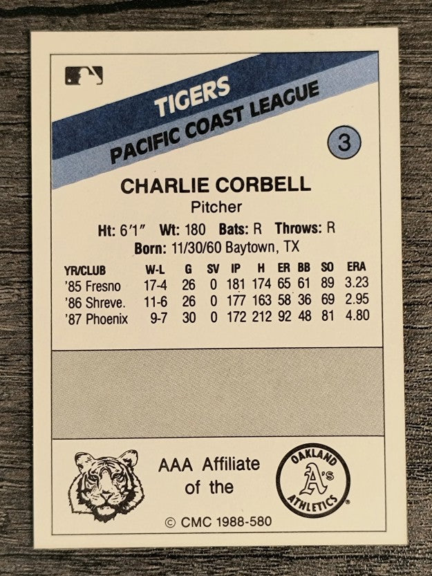 1988 Tacoma Tigers CMC #3 Charlie Corbell