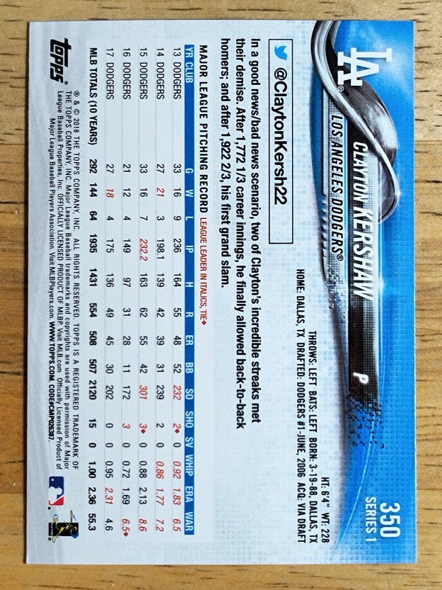 2018 Topps #350 Clayton Kershaw