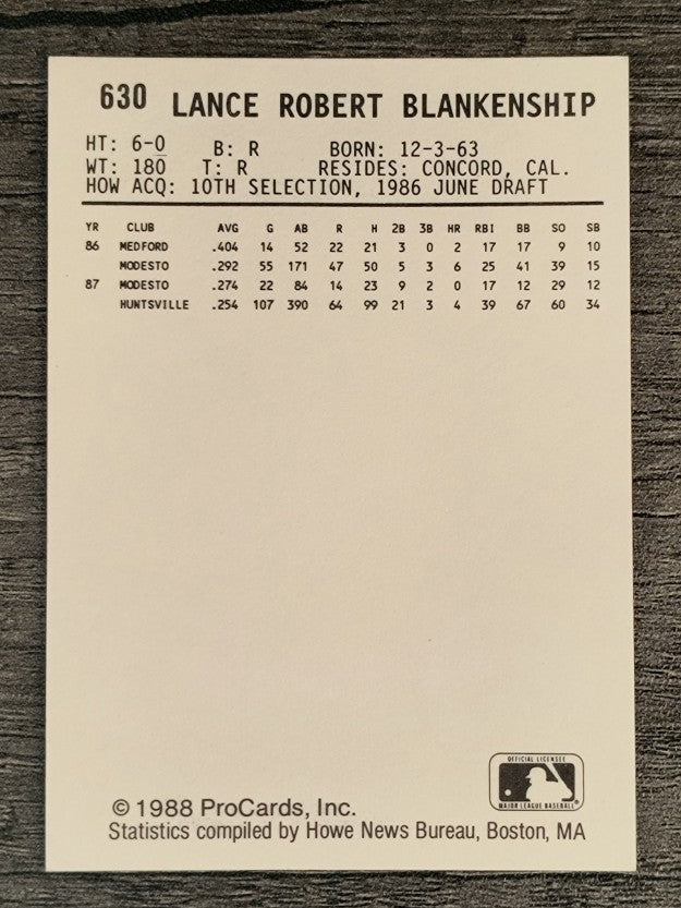 1988 Tacoma Tigers ProCards #630 Lance Blankenship
