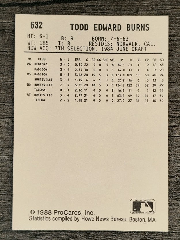 1988 Tacoma Tigers ProCards #632 Todd Burns