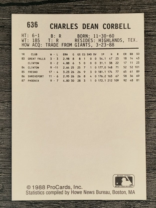 1988 Tacoma Tigers ProCards #636 Charlie Corbell