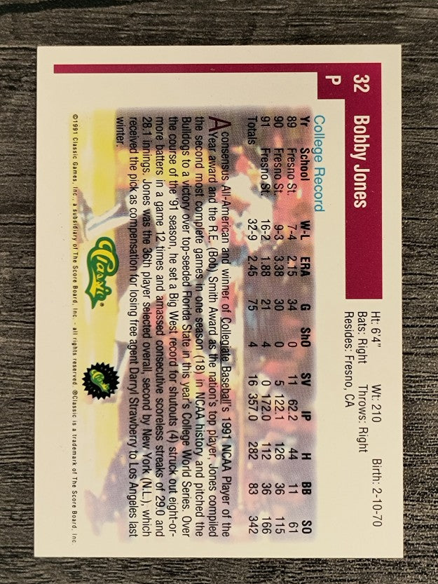 1991 Classic Draft Picks #32 Bobby Jones