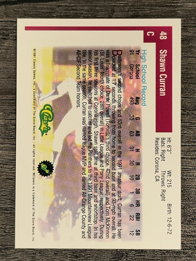 1991 Classic Draft Picks #48 Shawn Curran
