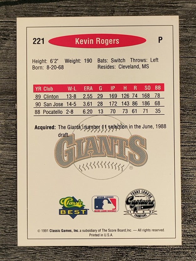 1991 Classic/Best #221 Kevin Rogers