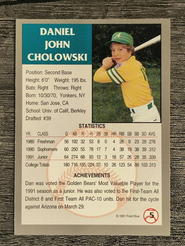 1991 Front Row Draft Picks #5 Dan Cholowsky