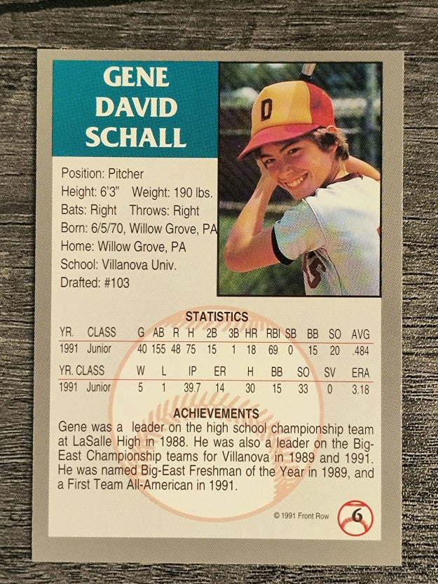 1991 Front Row Draft Picks #6 Gene Schall