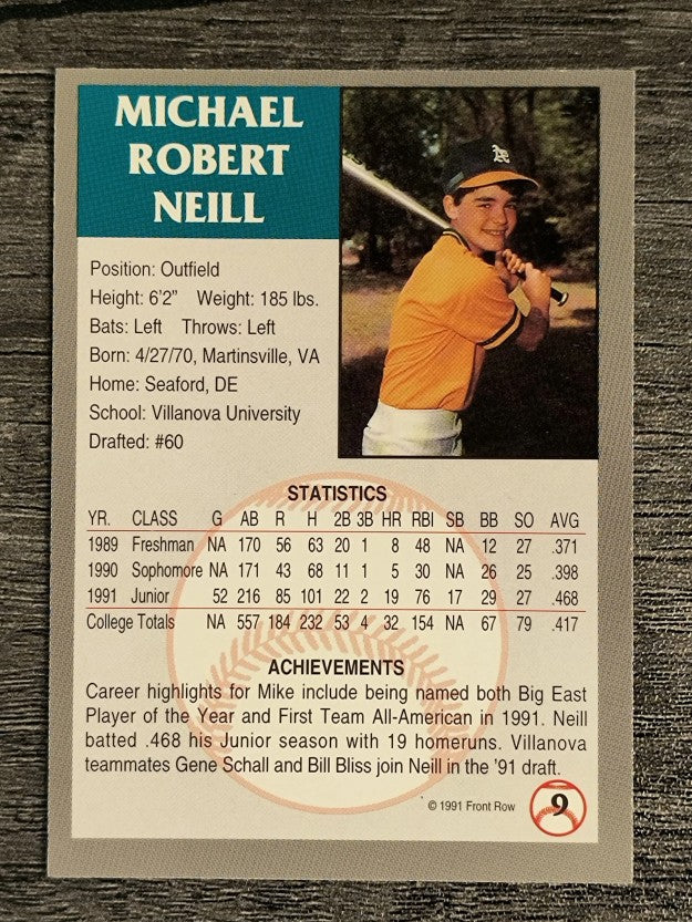 1991 Front Row Draft Picks #9 Mike Neill