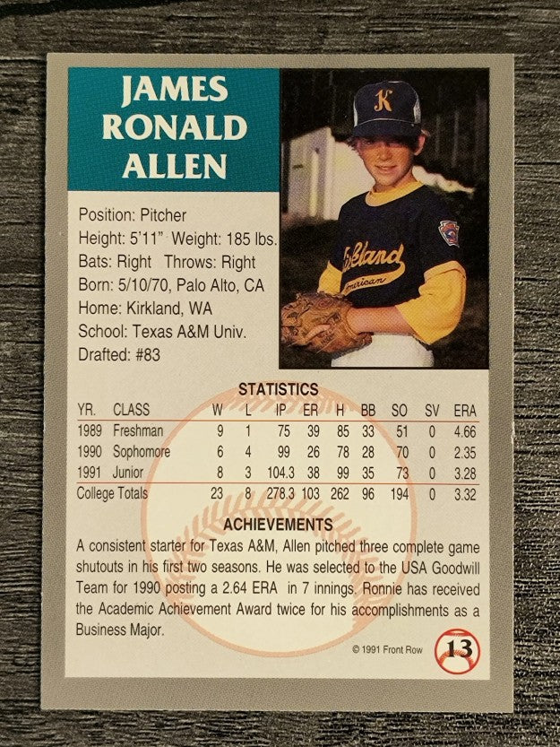 1991 Front Row Draft Picks #13 Ron Allen