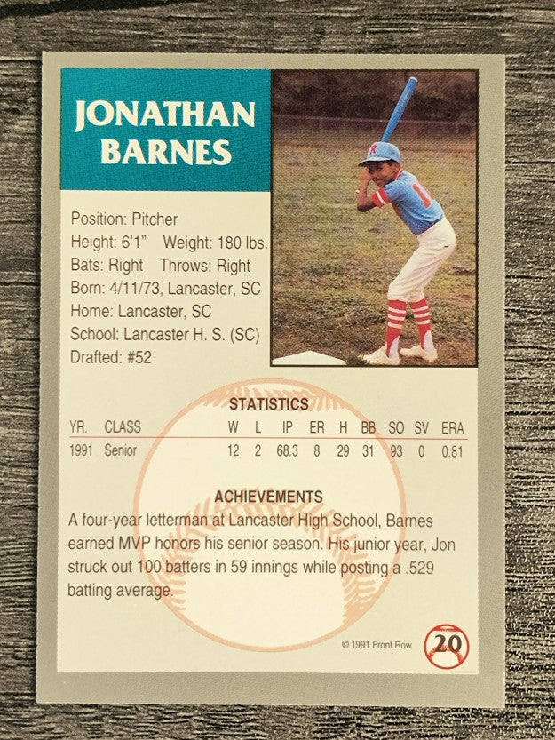 1991 Front Row Draft Picks #20 Jon Barnes