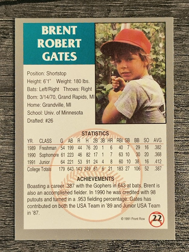 1991 Front Row Draft Picks #22 Brent Gates