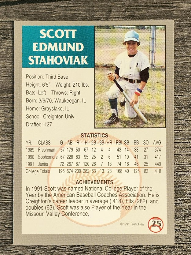 1991 Front Row Draft Picks #25 Scott Stahoviak