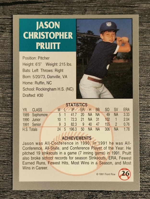 1991 Front Row Draft Picks #26 Jason Pruitt
