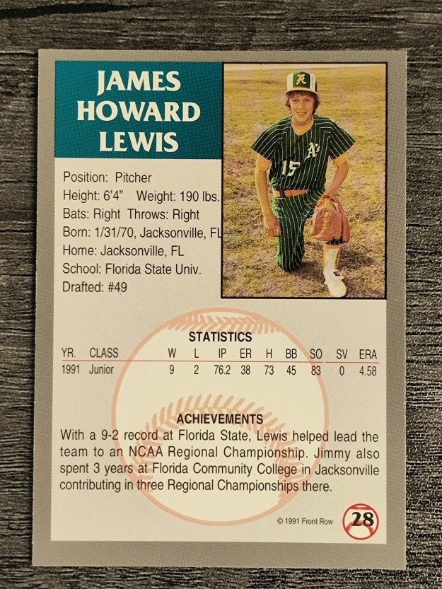 1991 Front Row Draft Picks #28 Jimmy Lewis