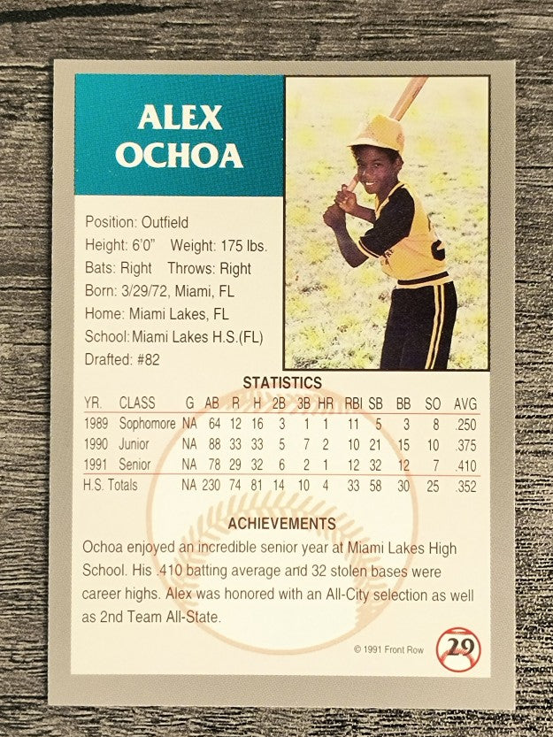 1991 Front Row Draft Picks #29 Alex Ochoa