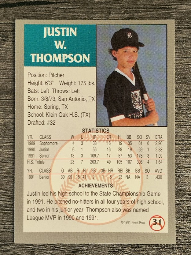 1991 Front Row Draft Picks #31 Justin Thompson