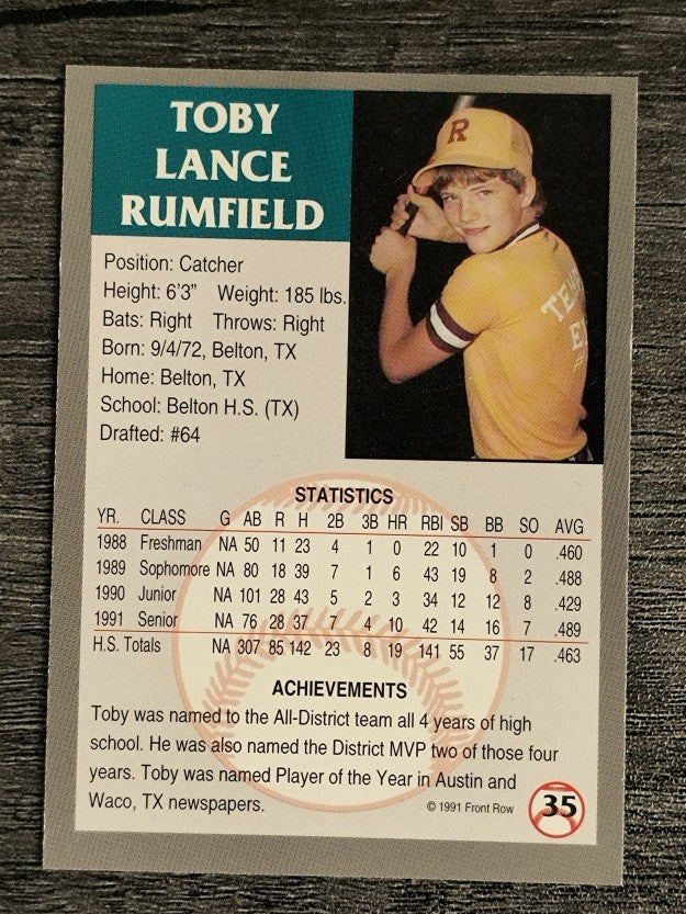 1991 Front Row Draft Picks #35 Toby Rumfield