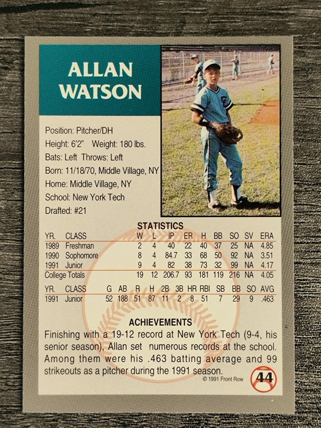 1991 Front Row Draft Picks #44 Allan Watson