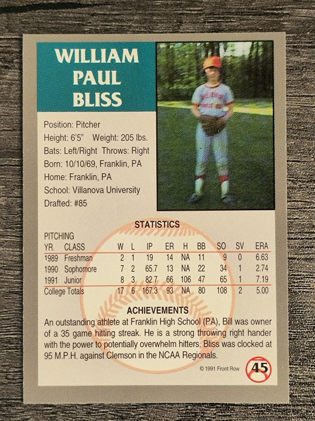 1991 Front Row Draft Picks #45 Bill Bliss