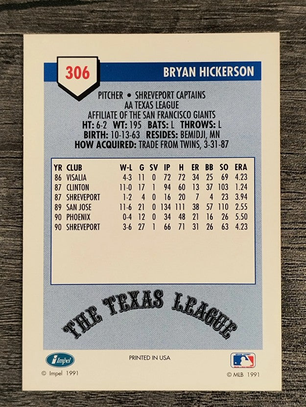 1991 Line Drive AA #306 Bryan Hickerson
