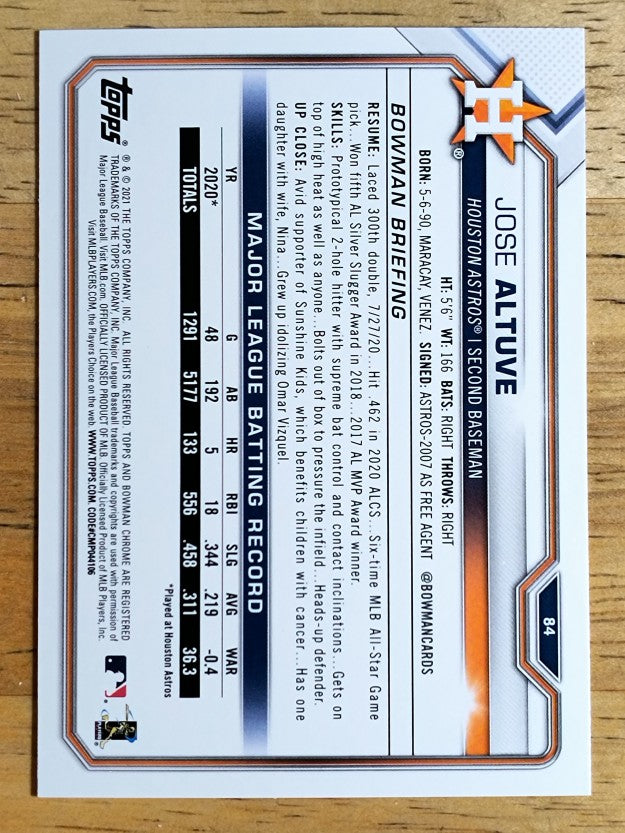 2021 Bowman #84 Jose Altuve