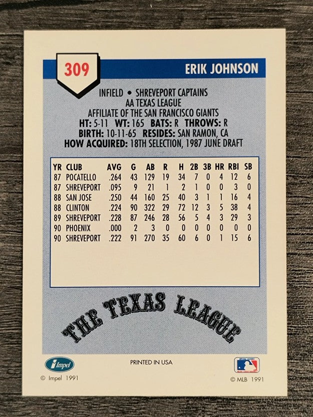 1991 Line Drive AA #309 Erik Johnson