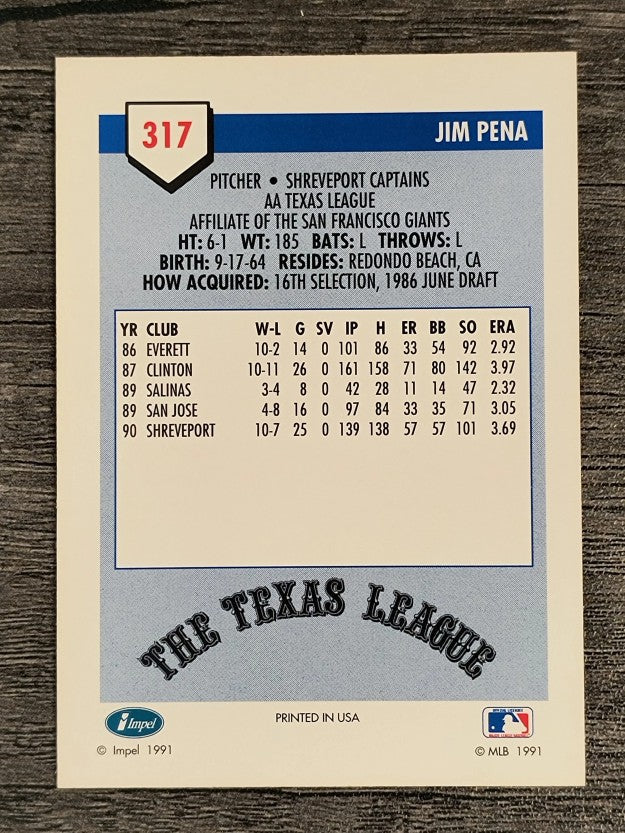 1991 Line Drive AA #317 Jim Pena