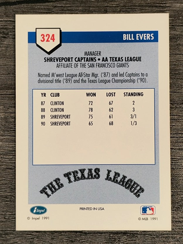 1991 Line Drive AA #324 Bill Evers MGR
