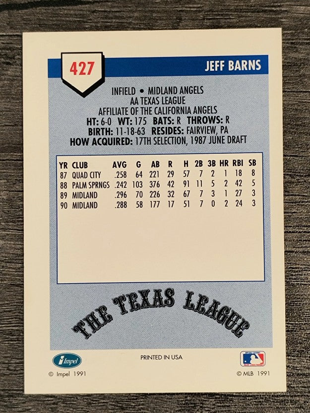 1991 Line Drive AA #427 Jeff Barns