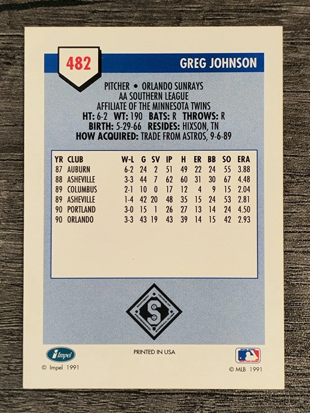 1991 Line Drive AA #482 Greg Johnson