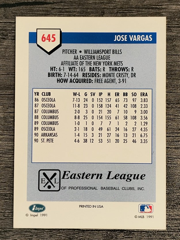 1991 Line Drive AA #645 Jose Vargas